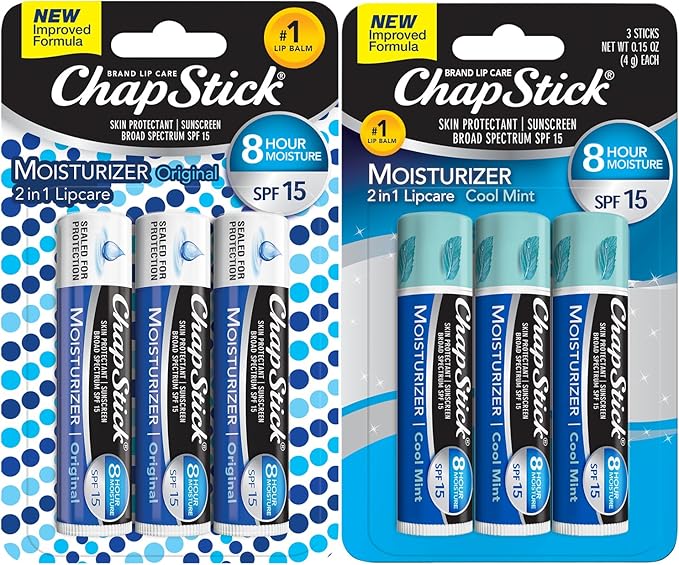 ChapStick Moisturizer 2-in-1 Lipcare 6-Pack (3 Original, 3 Cool Mint) – 8-Hour Lip Balm with Broad Spectrum SPF, Aloe & Vitamin E, 0.15 Ea-Velvo Beauty