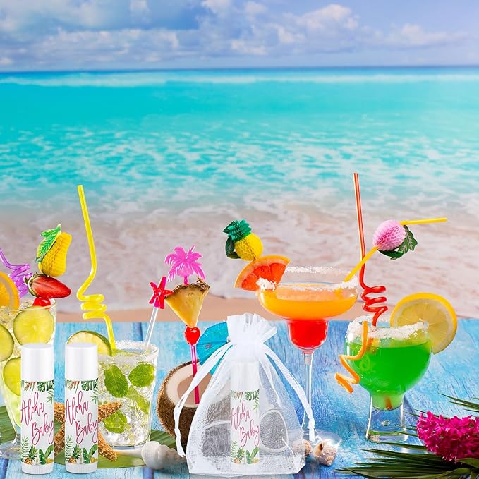 Demissle 50 Pcs Baby Shower Lip Balm Gift Set with 100 Pcs Organza Bags Baby Shower Party Favor for Guest Thank You Tag Rope Baby Shower Party Decoration Gender Reveal Souvenirs (Tropical)-Velvo Beauty