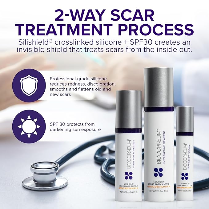 Biocorneum Advanced Scar Treatment with Silishield® & SPF 30 20g – Fast-Drying, Water-Resistant Silicone Scar Gel - Surgeon Recommended Scar Removal for New & Old Scars - Suitable for Children-Velvo Beauty
