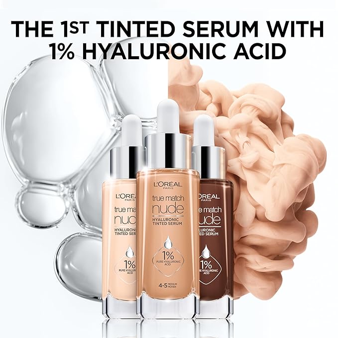 L'Oreal Paris True Match Nude Hyaluronic Tinted Serum Foundation with 1% Hyaluronic acid, Very Deep 10-12, 1 fl. oz.-Velvo Beauty