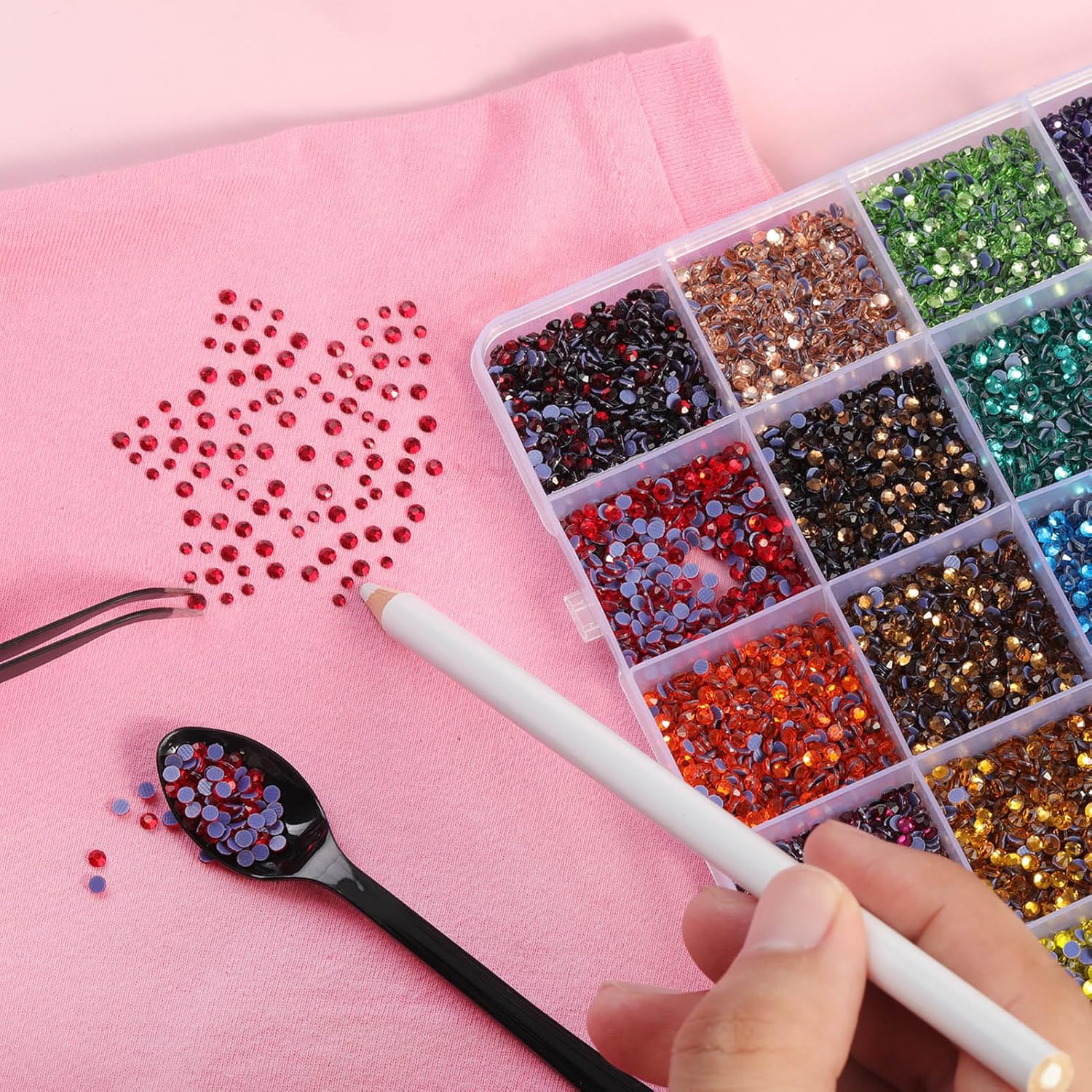 Hotfix Rhinestones Mixed 24 Colors, SS10 Rhinestones for Crafts Clothes, Hotfix Crystals with 1 Tweezers, 1 Wax Pencil and 1 Spoon-Velvo Beauty