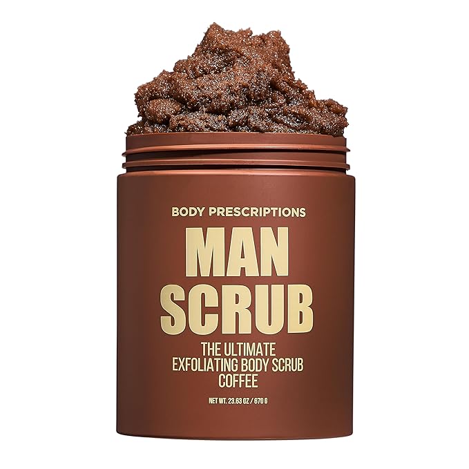 Body Prescriptions Men’s Exfoliating Body Scrub – Ultimate Skin Cleansing Wash in Jar with Twist-Top Lid, For All Skin Types, 21 Ounce (Pack of 1), Coffee-Velvo Beauty