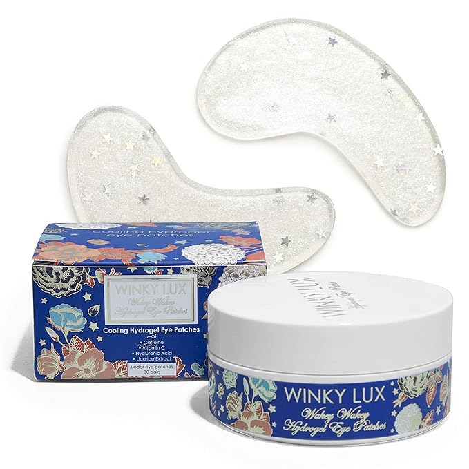 Winky Lux Wakey Wakey Hydrogel Eye Patches – Cooling Under Eye Patches for Puffiness, Dark Circles & Bags, Infused with Caffeine, Vitamin C & Hyaluronic Acid-Velvo Beauty