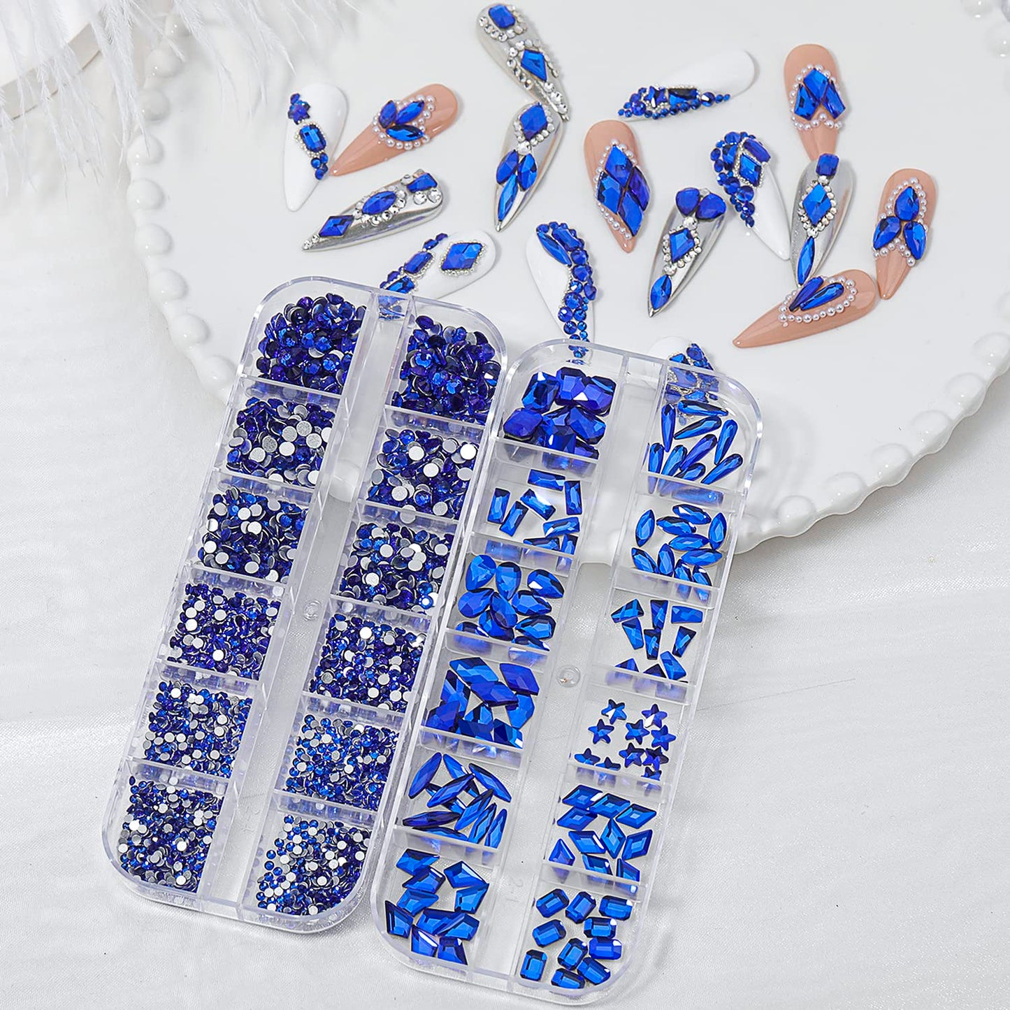 HNUIX Nail Rhinestones - 3D Multi Shape Size, Blue Nail Gems, Flat Back, with Kit, for Nail Art, DIY Decorations-Velvo Beauty