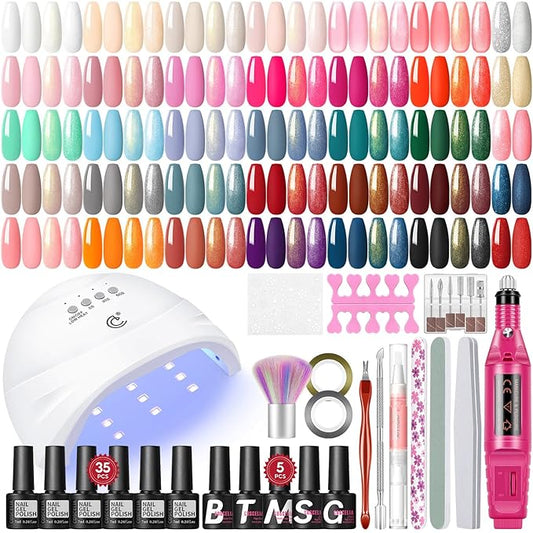 COSCELIA Gel Nail Polish Kit with U V light and Drill Starter Kit 35 Colors Gel Nail Polish with 5pcs Top Base Coat Nail Art All Seasons Professional Gel Manicure Kit DIY at Home Gifts for Women-Velvo Beauty