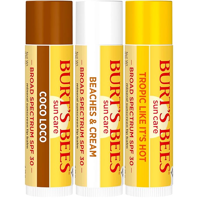 Burt’s Bees SPF 30 Lip Balm Mothers Day Gifts for Mom, Island Getaway - Coco Loco, Beaches & Cream, Tropic Like It's Hot, Water-Resistant Sun Care, Natural Origin Lip Treatment, 3 Tubes, 0.15 oz-Velvo Beauty