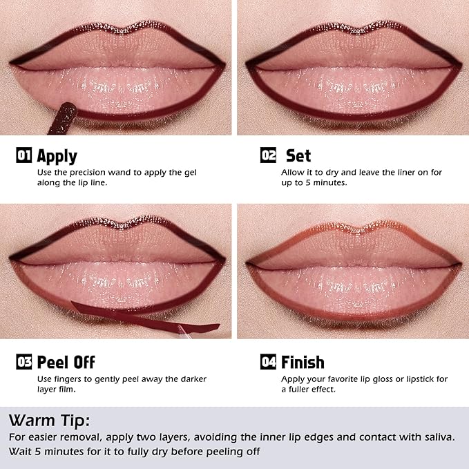 KIMUSE Peel Off Lip Liner Stain, Long Lasting Lip Tint Stain Peel Off, Waterproof, Transfer-Proof, Highly Pigmented Color Peel Off Lip Stain Liner, Matte Finish-Velvo Beauty