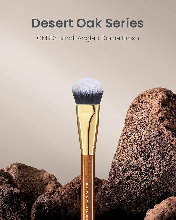 Desert Oak Series Angled Dome Cream Blush Brush - Medium Nylon Bristles for Flawless Cream/Liquid Blush Application, Seamless Stippling & Blending, Bubinga Handle & Brass Ferrule (CM 183)-Velvo Beauty