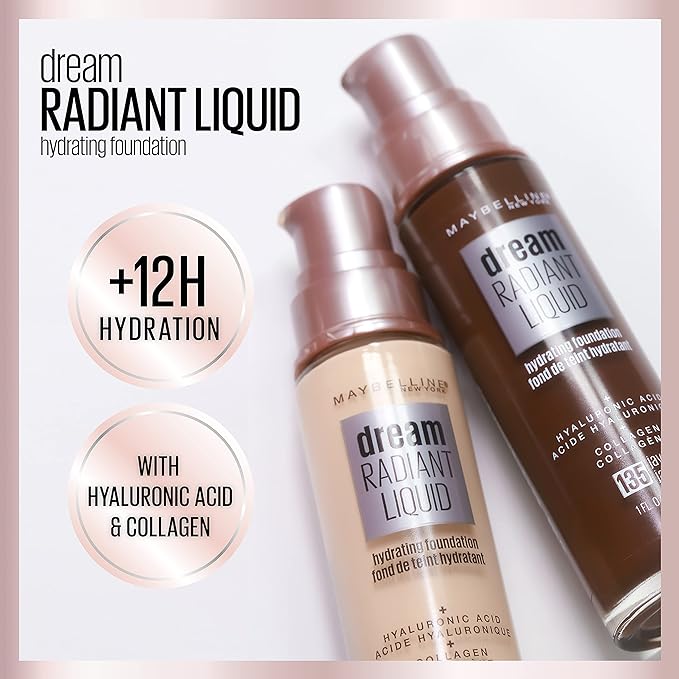 Maybelline Dream Radiant Liquid Medium Coverage Hydrating Makeup, Lightweight Liquid Foundation, Ivory Beige, 1 Count-Velvo Beauty