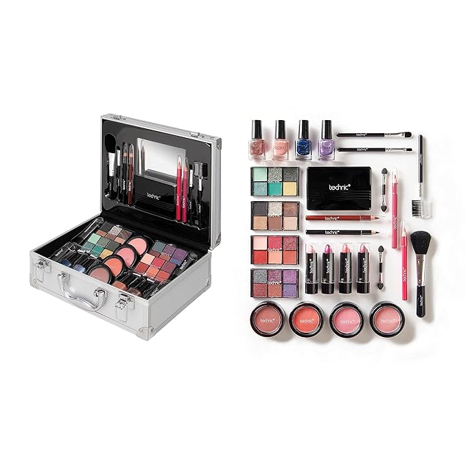 28 Pcs Carry All Full Make Up Kit In a Trunk Train Case Including Makeup Brushes, Eye Shadows, Nail Polish, Blushers, Lipsticks and More-Velvo Beauty