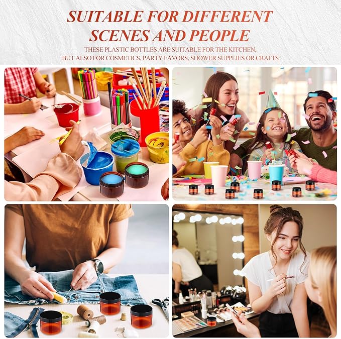 SATINIOR 24 Pieces Empty Clear Plastic Jars with Lids Round Storage Containers Wide Mouth for Beauty Product Cosmetic Cream Lotion Liquid Butter Craft and Food(Amber Lid,2 oz)-Velvo Beauty