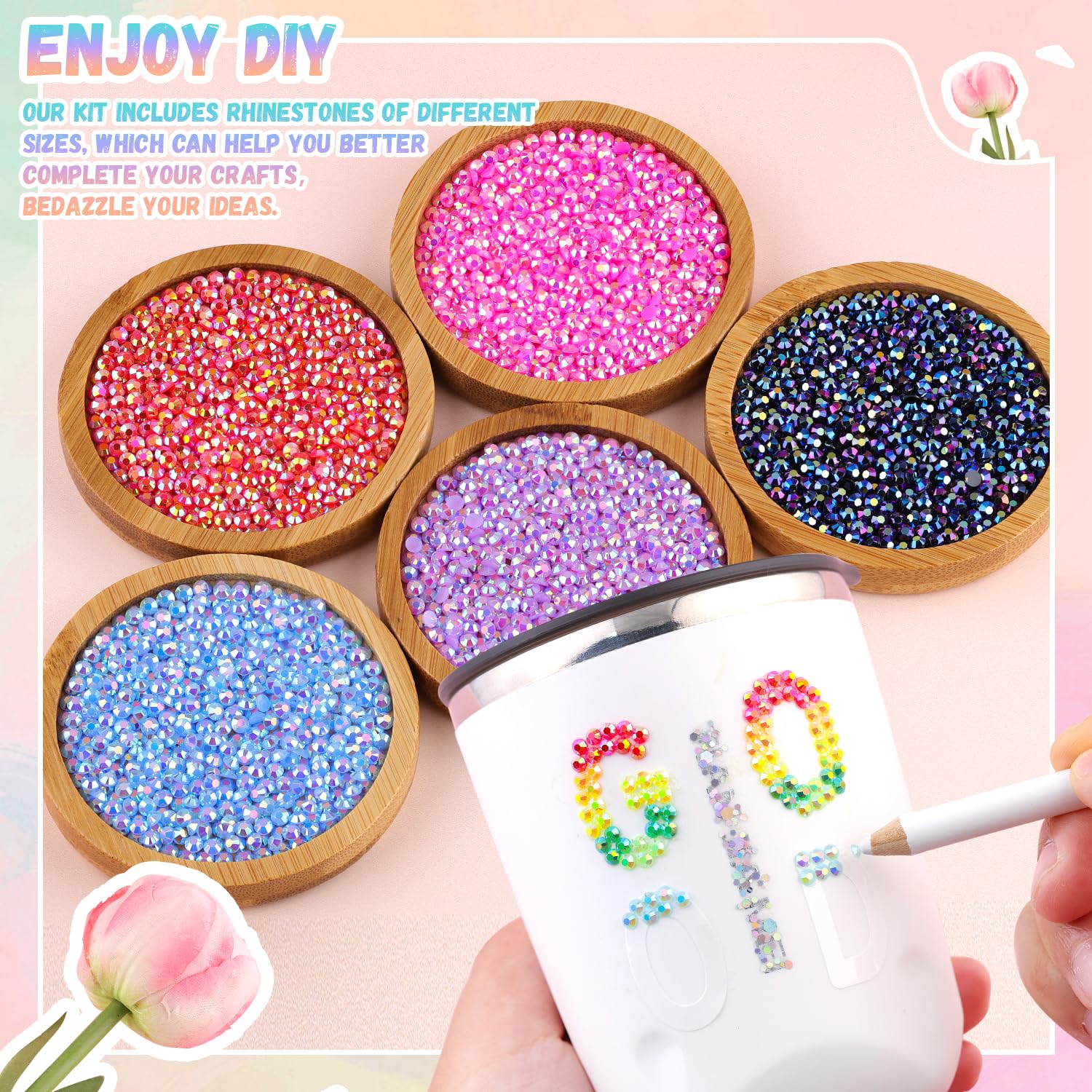 24000Pcs Resin Jelly Rhinestones with Tweezers for Crafting, Multi Colors 3mm Non Hotfix Flatback Gems, Bedazzling Crystal for DIY Crafts Clothing Tumblers Mugs Shoes Decor Nail Art-Velvo Beauty
