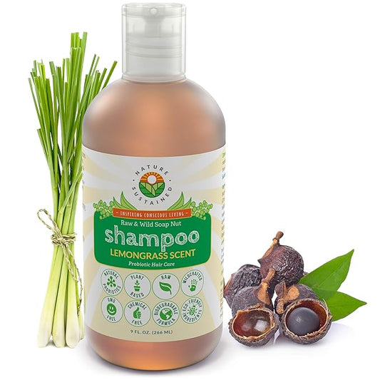 Organic Shampoo - Raw & Wildcrafted with Probiotics, Hypoallergenic Natural & Sulfate Free Shampoo for Sensitive Scalp, Dry Hair, Dandruff, Eczema & Psoriasis, 9oz, Lemongrass-Velvo Beauty