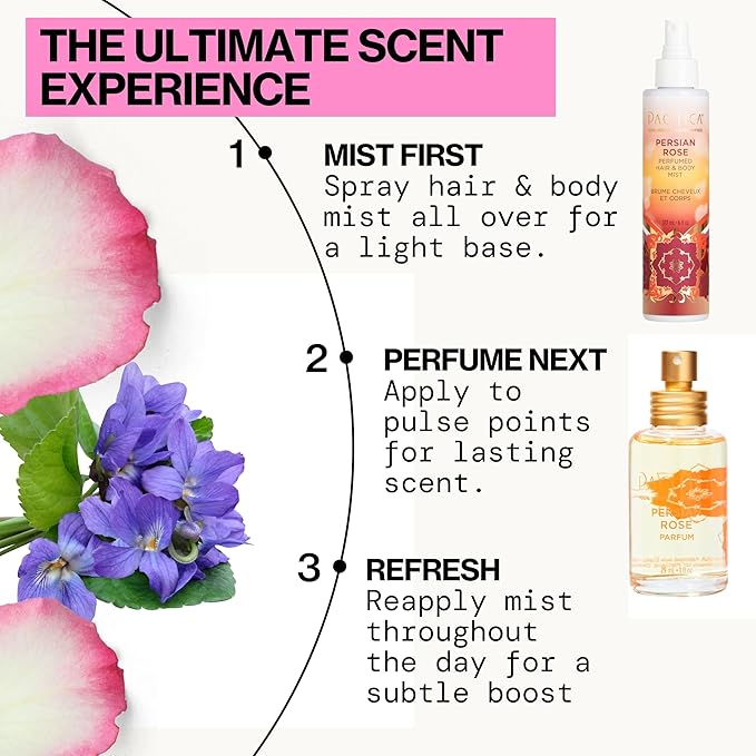 Pacifica Beauty, Persian Rose Clean Fragrance Spray Perfume, Made with Natural & Essential Oils, Fresh Rose Scent, Vegan + Cruelty Free, Phthalate-Free, Paraben-Free, Gifts for Her, 29 ml. 1 fl. oz-Velvo Beauty