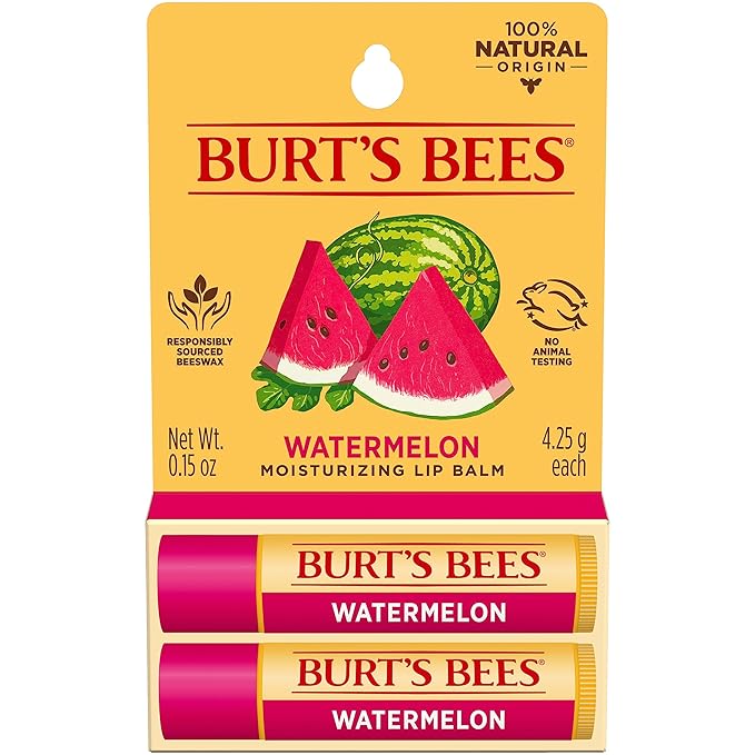Burt's Bees Lip Balm - Watermelon, Lip Moisturizer With Responsibly Sourced Beeswax, Tint-Free, Natural Origin Conditioning Lip Treatment, 2 Tubes, 0.15 oz.-Velvo Beauty