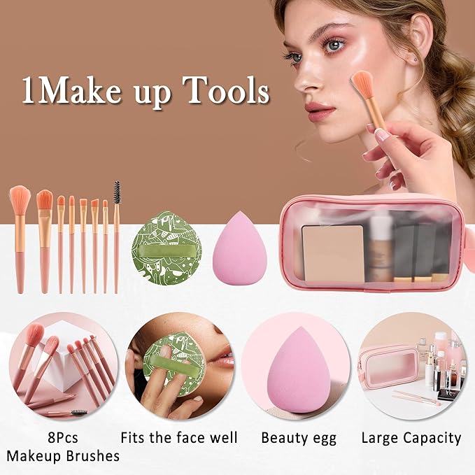 All In One Multipurpose Makeup Kit for Women,Travel Makeup Set,Makeup Gift Full Kit,Includes Foundation Eyeshadow Palette Lipstick Mascara Eyeliner Blusher Cosmetic Brush Set with Makeup Bag-Set C-Velvo Beauty