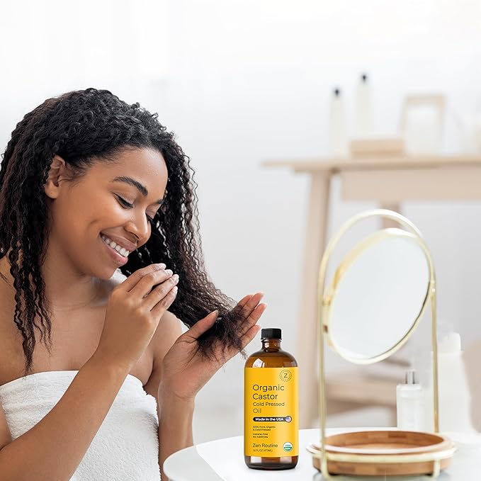 Zen Routine New (Glass Bottle) Organic Castor Oil 16oz – Hexane Free – Hair Growth Oil, Eye Lashes & Stomach, 100% Cold Pressed Unrefined Pure for Castor Pack Wrap – USDA Certified, Made in the USA-Velvo Beauty