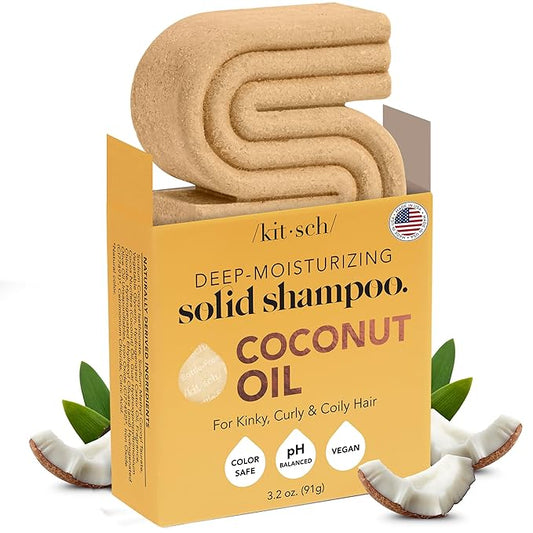 Kitsch Coconut Oil Shampoo Bar - Hydrate & Soften Dry Damaged Hair - Deep Moisturizing Curly Hair Shampoo - Safe Shampoo for Color Treated Hair - Silicone, Paraben & Sulfate Free - 3.2 oz-Velvo Beauty