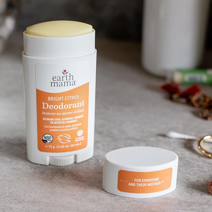 Earth Mama Bright Citrus Deodorant | Safe for Sensitive Skin, Pregnancy and Breastfeeding, Contains Organic Grapefruit and Calendula, No Baking Soda or Aluminum, 2.65-Ounce-Velvo Beauty