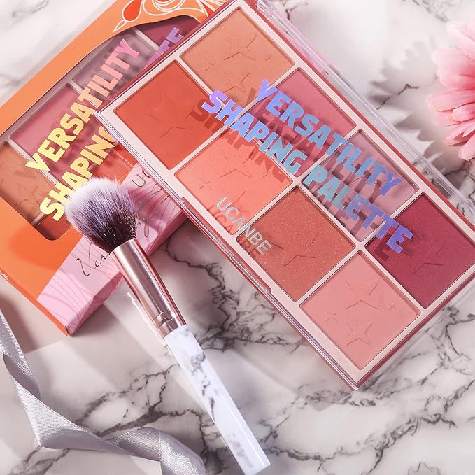 8 Colors Face Matte Blush Palette Shading Blusher with Brush - Buildable Facial Cheek Blusher Contour Bronzing Pressed Powder Makeup Pallet Women Gift Set (02 Shimmer Matte)-Velvo Beauty