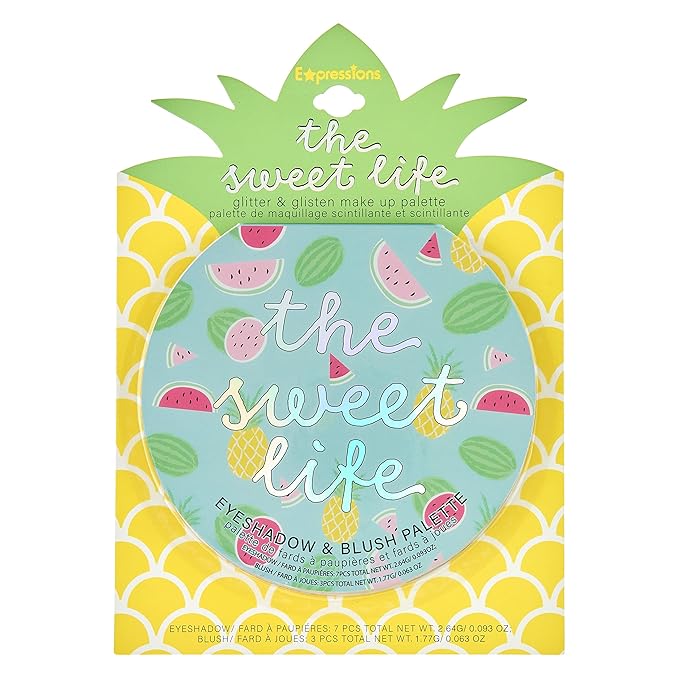 Expressions The Sweet Life Glisten & Glitter Makeup Palette 10 Color Eyeshadow Palette & Blush Makeup Novelty Beauty Set, Fold Out Compact with Mirror,Washable, Non-Toxic-Velvo Beauty