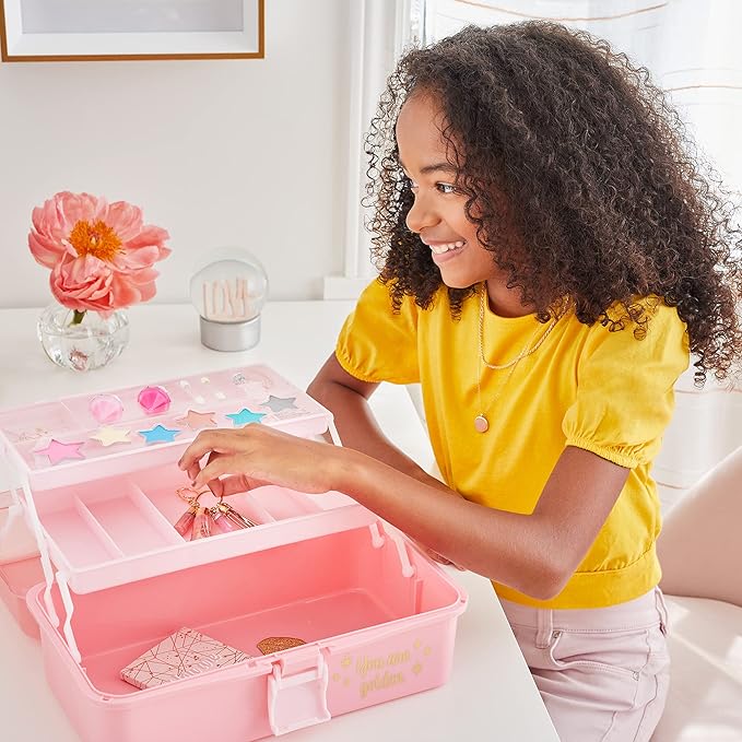 3C4G Pink and Gold Hard Case Makeup Storage Set - Kids Makeup Kit for Girls and Teens - Includes Storage Case, 5 Eyeshadows, 1 Blush, 2 Lip Glosses & 1 Nail Polish - Ages 8+ by Make It Real-Velvo Beauty