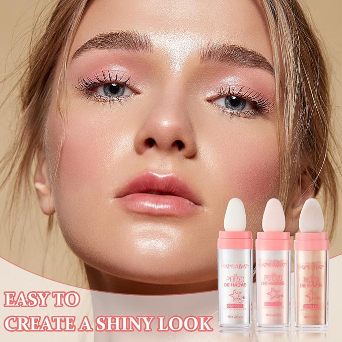 3PCS Polvo De Hadas Highlighter Glitter Stick Body Glitter Shimmer Face Brightening Highlighter Contour Powder Makeup Stick Face Fairy Glitter Highlighter Makeup-White,Pink,Golden brown-Velvo Beauty
