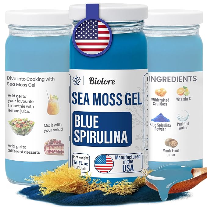 Biolore Sea Moss Gel - Blue Spirulina 16oz, Wildcrafted Irish Seamoss with Essential Vitamins & Trace Minerals, Vegan Superfood Made in USA-Velvo Beauty