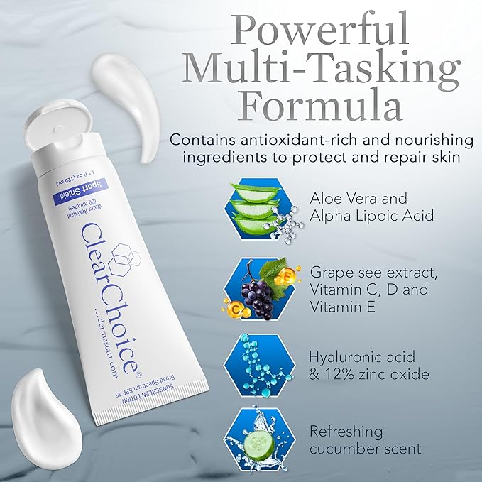 Clear Choice Sunscreen for Face SPF 45, Oil Free Sunblock & Light Moisturizer with Zinc Oxide, Reef-Safe, Broad Spectrum, Water-Resistant, No White Cast, Dermatologist Recommended, 4oz-Velvo Beauty