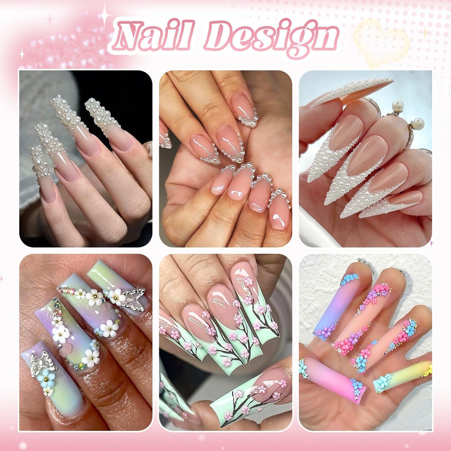 Pearls Nail Charms - White Flatback Pearls, 3D Flowers & Rhinestones Glue Gel for Nail Art-Velvo Beauty