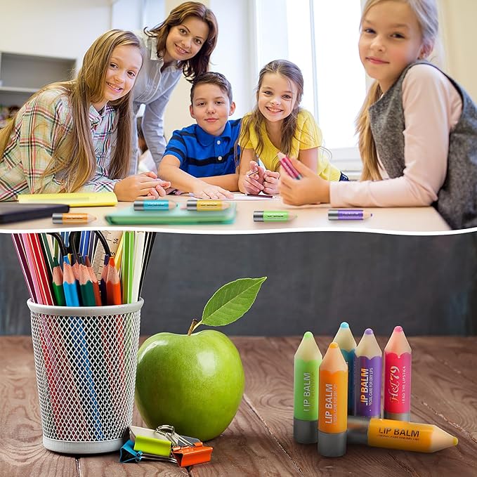 48 Pcs Lip Balms Gift Crayon Sign Fruit Taste Lip Balm for Teachers Students Soothing and Moisturizing Lip Balms for Chapped Lip Crayon Shape Classroom Rewards Party Supplies-Velvo Beauty