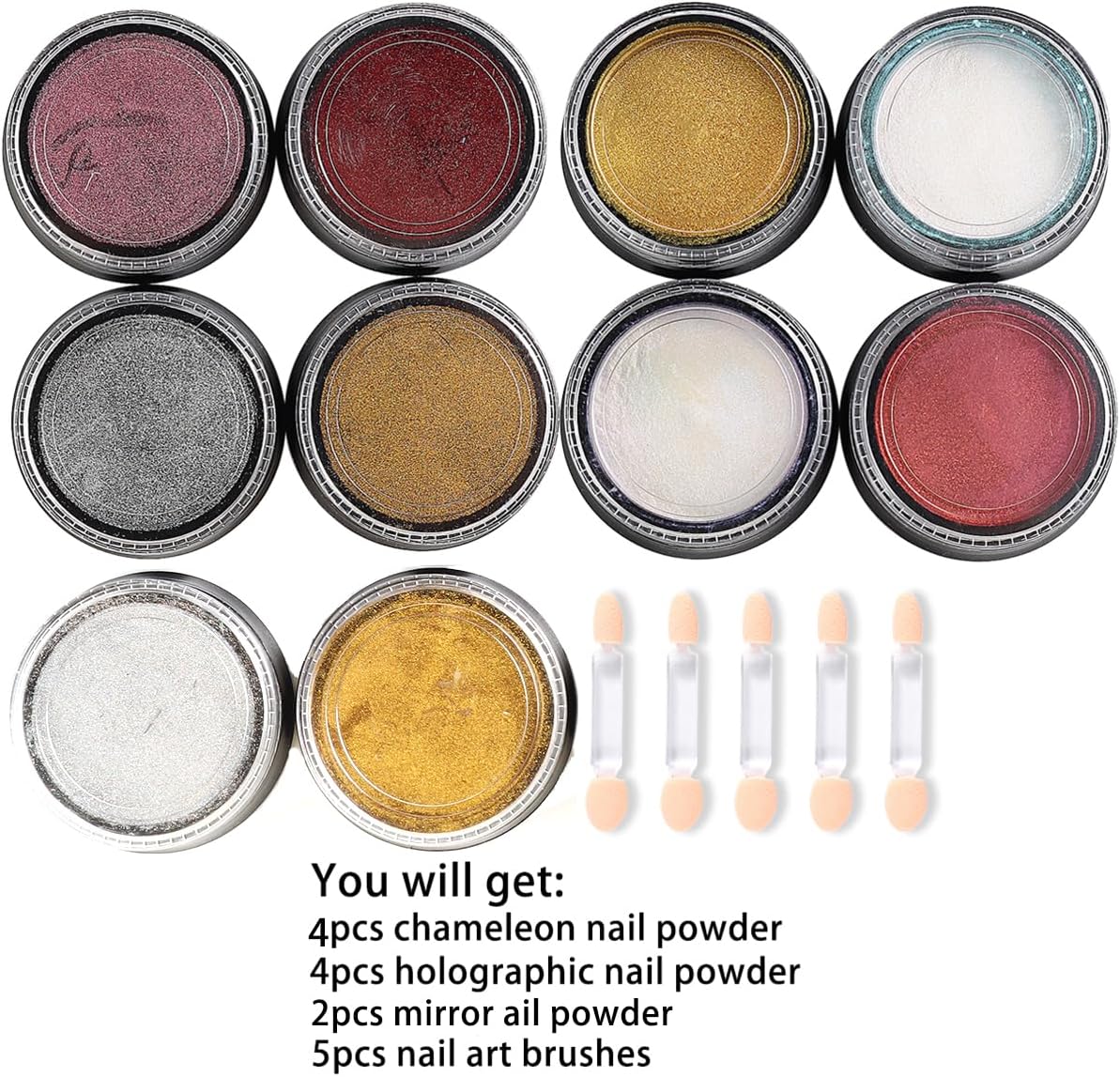 Chameleon Chrome Nail Powder, 10 boxes Pink Purple Aurora Chrome Powder, Gold Silver Holographic Nail Powder, Metallic Mirror Pigment for Nails, Rubbing Dust Manicure Glitter Set-Velvo Beauty