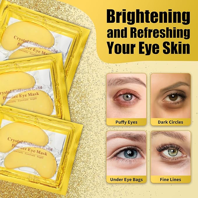 Eye Mask Under Eye Patches (20 Pairs) 24K Golden Under Eye Masks Hyaluronic Acid Eye Patches for Dark Circles and Puffiness, Reduce Wrinkles and Fine Lines Under Eye Area - Gold-Velvo Beauty