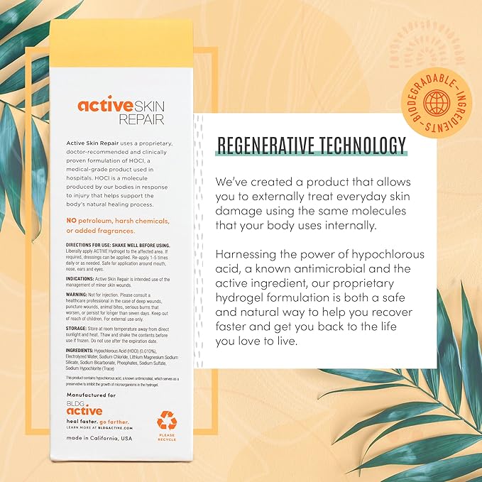 Active Skin Repair First Aid Healing Skin Hydrogel - Natural & Non-Toxic Repairing Ointment with Hypochlorus Acid for Minor Cuts, Wounds, Scrapes, Rashes, Sunburns, & More, 3 oz-Velvo Beauty