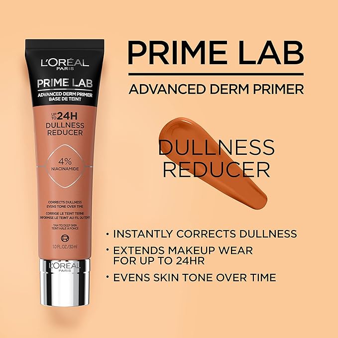 L'Oreal Paris Prime Lab Up to 24H Dullness Reducer, Face Primer Infused with Niacinamide to Reduce Face Dullness and Extend Makeup Wear, 1.01 Fl Oz-Velvo Beauty