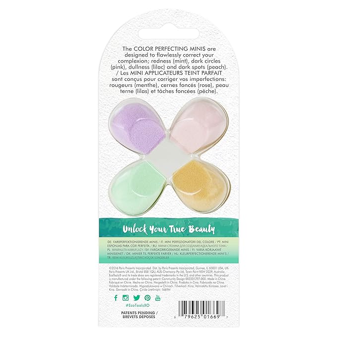 EcoTools Cruelty Free Color Perfecting Minis, Four Sponges Designed with Eco Foam Technology, a Unique Shape for Enhanced Precision, Purple, 4 Count-Velvo Beauty