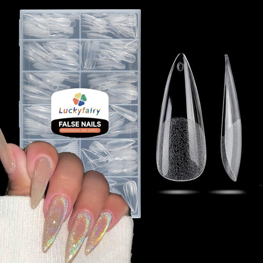 Long Amond Nail Tips: 504pcs Stiletto Gel Nails Tips Half Matte Full Cover Clear False Fake Nails for DIY Nail Art Press On Nails Acrylic Extensions 12 Sizes-Velvo Beauty