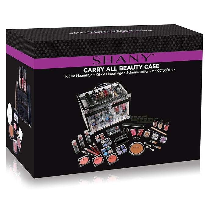 SHANY Carry All Trunk Makeup Train Case with Re-usable Aluminum Makeup Storage Case. Non Toxic Color Make up Set with Eye palettes, Blushes,Makeup Powders, Manicure, Pedicure and Makeup Brushes.-Velvo Beauty