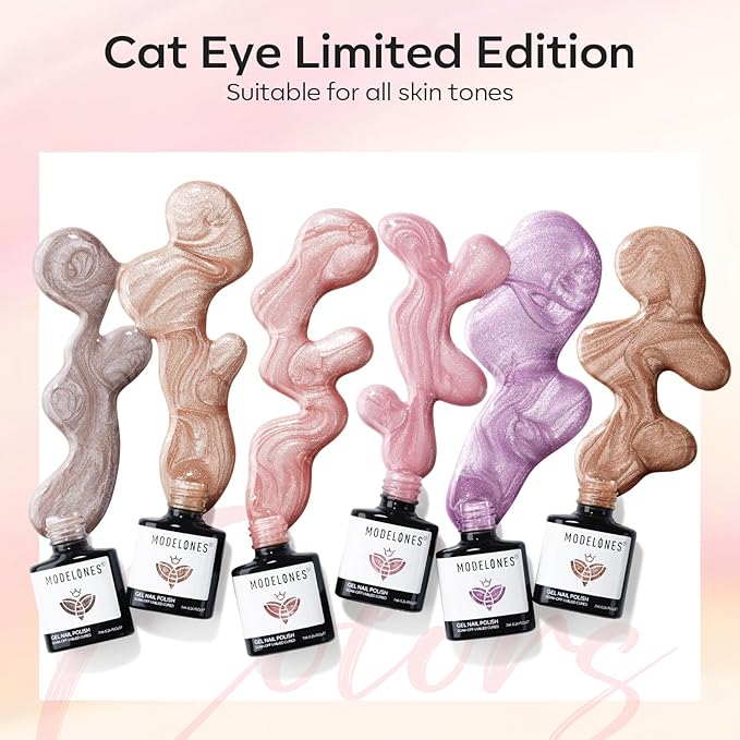 modelones Cat Eye Gel Nail Polish 6 Colors Nude Pink Brown Purple Cat Eye Nail Polish Glitter Semi-transparent Holographic 9D With Magnet Pastel All Seasons Soak Off Led Nail Art DIY Salon Gifts-Velvo Beauty