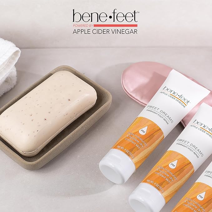 Benefeet Sweet Dreams Overnight Foot Repair - Night Cream for Detox, Moisturize & Soften Dry Cracked Skin, With Apple Cider Vinegar, Turmeric & Borage Oil, 4oz (3 Pack)-Velvo Beauty