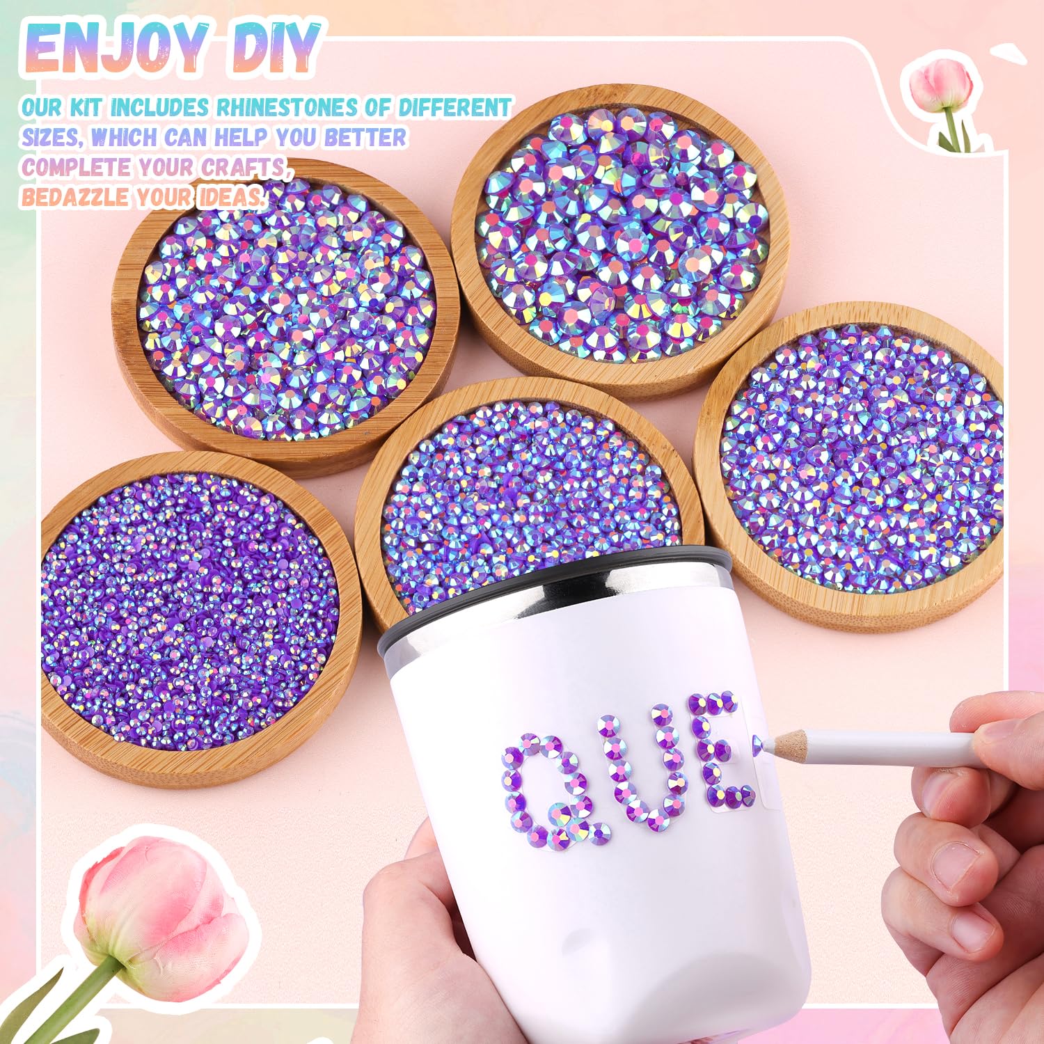 30000Pcs Resin Dark Purple AB Rhinestones for Bedazzling Crafting with b7000 Jewelry Glue, Bulk Flatback Gems Bedazzler Kit for Crafts Clothes Shoes Fabric Nail Diamond Art, Assorted Size 2/3/4/5/6mm-Velvo Beauty