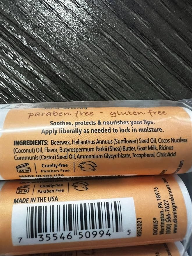 Dionis - Goat Milk Skincare Milk & Honey Scented Lip Balm - Set of 6 (0.28 oz) - Made in the USA - Cruelty-free and Paraben-free-Velvo Beauty