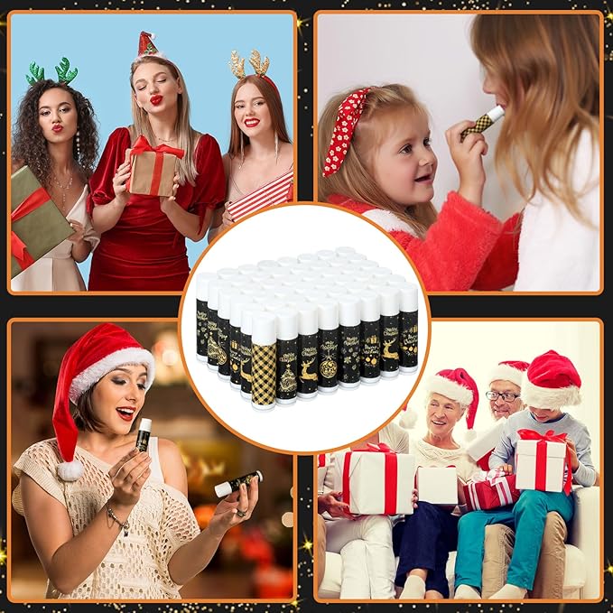 48 Pcs Lip Balm Bulk Gift Christmas Black Gold Lip Balms Christmas Lips Care Products, Lip Moisturizer Treatment for Christmas Stocking Stuffers, Appreciation Gifts for Women Girls Employee-Velvo Beauty
