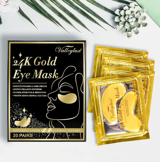 Under Eye Mask,20 pairs 24K Collagen Eye Pads,Under Eye Patches Skincare for Anti Aging,Anti Wrinkle,Reducing Eye Puffiness,Dark Circles-Velvo Beauty