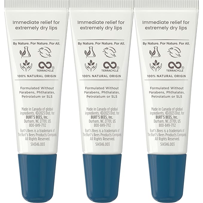 Burt's Bees Rescue Lip Relief Lip Balm, With Shea Butter and Echinacea, Tint-Free, Natural Origin Lip Care, 3 Tubes, 0.35 oz.-Velvo Beauty