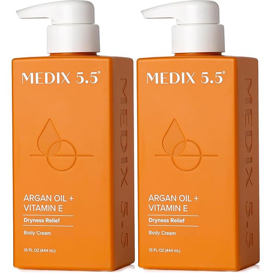 Medix 5.5 Argan Oil + Vitamin E Cream Anti Aging Skin Care Moisturizer Body Lotion For Women & Men | Firming Body Lotion Reduces Look Of Wrinkles, Cellulite, Crepey Skin, & Uneven Skin Tone, 2-Pack-Velvo Beauty