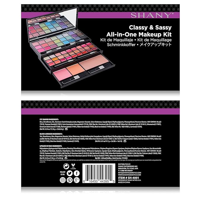 SHANY Classy & Sassy All-in-One Makeup Kit Makeup Set with Cosmetics Mirror, Makeup Applicators, 24 Eye Shadows Colors, 18 Lipstick Lip Glosses, 2 Blushes, and 1 Bronzer - Premium Giftable Packaging-Velvo Beauty