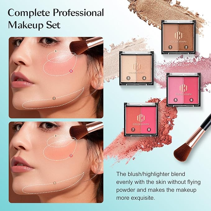 Color Nymph All In One Makeup Kit Comestics Gifts for Girls Teens, Travel Makeup Set 4 Trays Train Case for Beginner Includes Eyeshadow Highlighter Lipgloss Blush Concealer Brush Eyeliner Lipbalm-Velvo Beauty