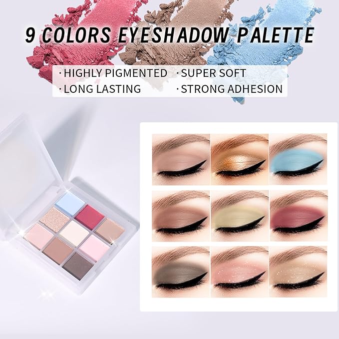 Makeup Set Kit for Women Girls Teens, Makeup Present Set, Includes 9 Color Eyeshadow, Counter Stick, Foundation, Eyebrow Pencil, Eyeliner, Mascara, Lip Gloss, 5Pcs Brushes, Sponge-Velvo Beauty