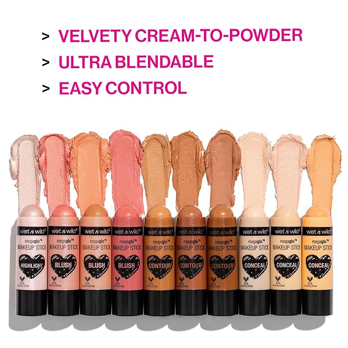 wet n wild Mega Glo Vitamin E Makeup Stick, Buildable & Blendable Color, Versatile Use, Cruelty-Free - Glitzed Spell-Velvo Beauty